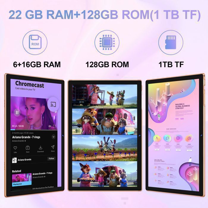 Tablette Android 13 DEERTiME 10 Pouces - 12Go RAM 128Go ROM - 5G WiFi - Avec Clavier Et Souris - Noir