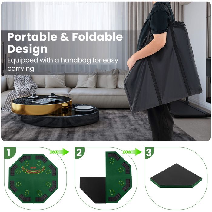 Plateau Poker Octogonal COSTWAY 120x120cm - Pour 8 Joueurs Avec Sac Transport