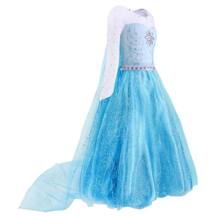 Robe Princesse Elsa Look - JUREBECIA - Costume Fille - Bleu