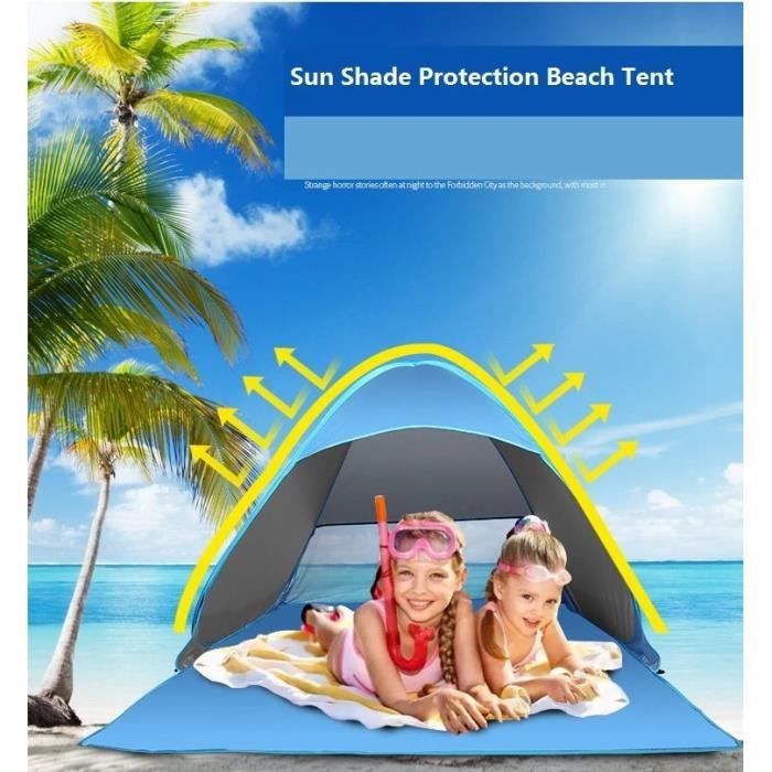 CLIPOP Tente De Plage Pop-Up 1-3 Personnes – UPF 50+, Imperméable 210D – 280x210x120 Cm – Noir – 4 Kg