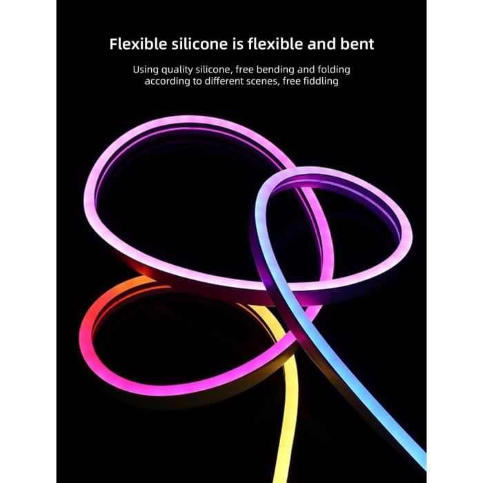 DOODZY Néon Ruban LED 5M, RGBIC Bande LED Contrôle WiFi Multicolore