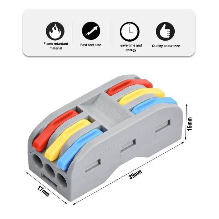 Qqmora borne à connexion rapide Kit de connecteurs de fils électriques à  épissure compacte, bornes à electronique industriel - Cdiscount Bricolage