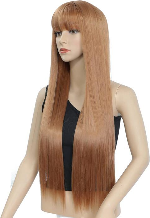 Perruque Femme Synthétique Brun/Blond Ombré - Longueur 18", Frange, Bonnet Moyen