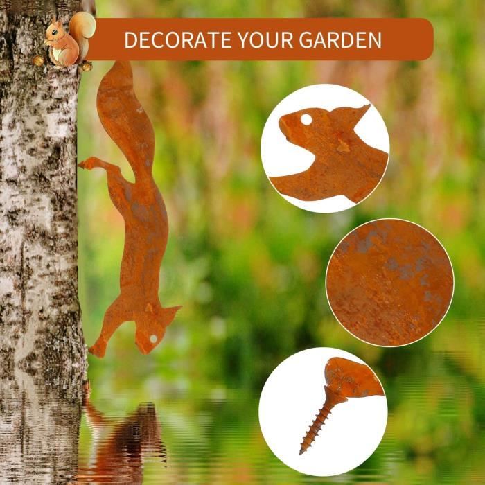 Ornement Écureuil En Métal Rouillé – Statue Vintage Pour Jardin, Pelouse Ou Cour – Décoration Extérieure Animal Mignonne & Rustique