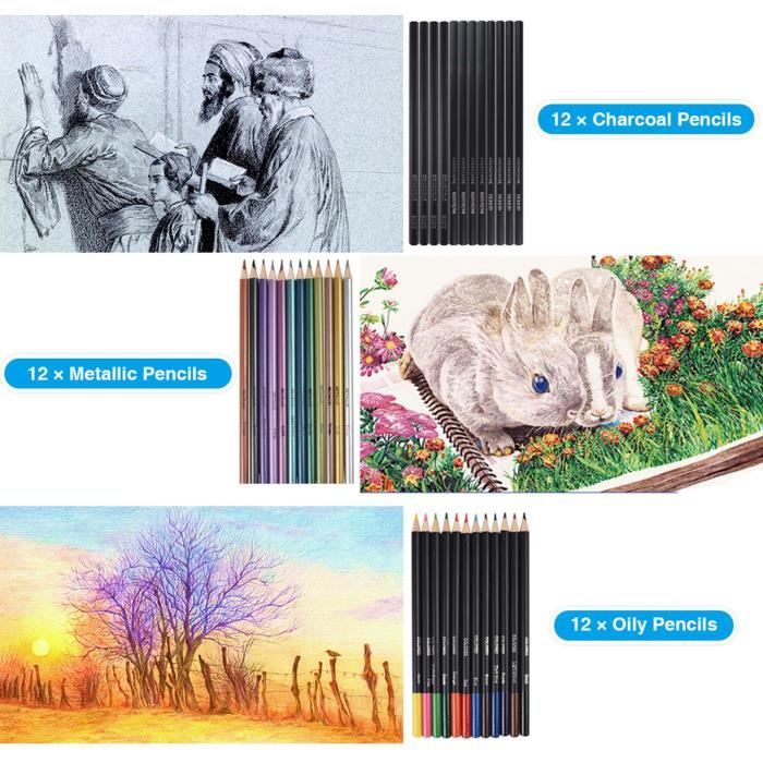 48pcs Set Kit de dessin professionnel croquis dessin crayons