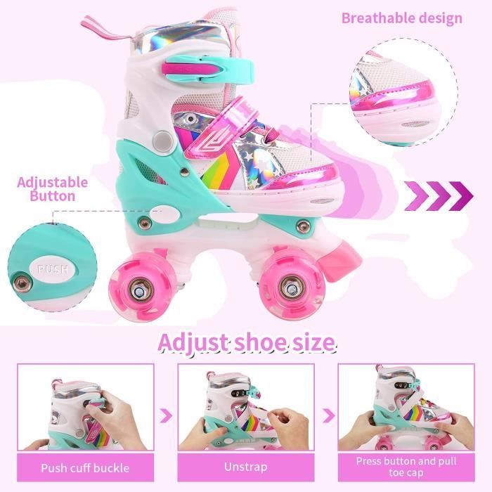Hikole Patin A Roulette Fille Roller Enfant 4 Roues Avec Lumineuses Patins A Roulettes Reglables Respirant Protection Complete Pour Enfants Debutants Mauve