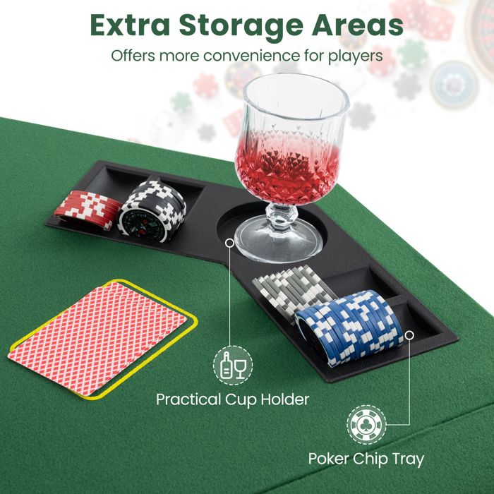 Table De Poker Portable Monkey Poker - Plateau En Bois Avec Porte-Verres, Idéal Pour Soirées Entre Amis