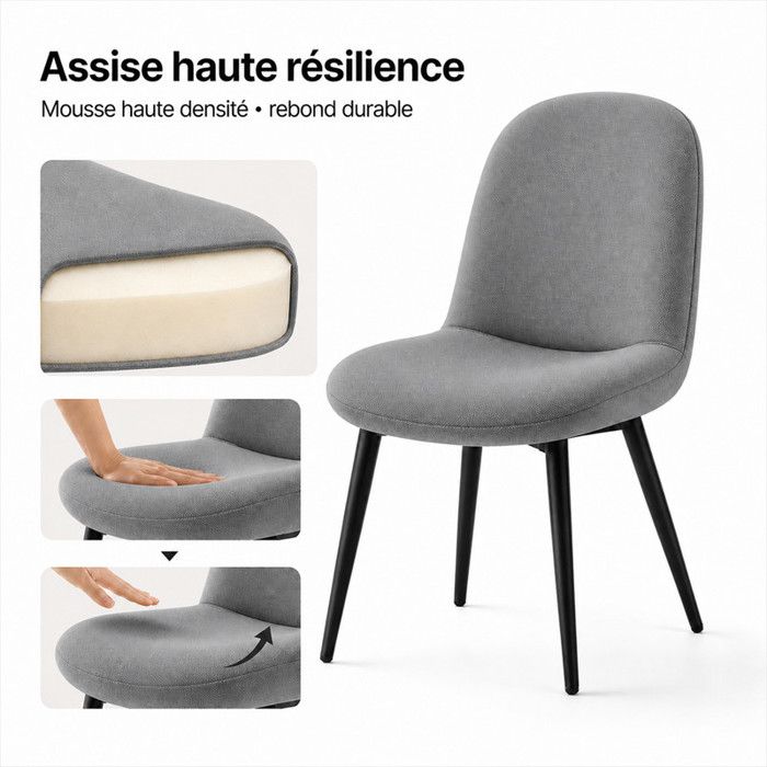WAFTING Lot de 6 Chaises de Salle à Manger avec Assise et Dossier Tapissés en Velours, Pieds en Métal Robustes,Gris à partir de 219,99 € (juin 2026