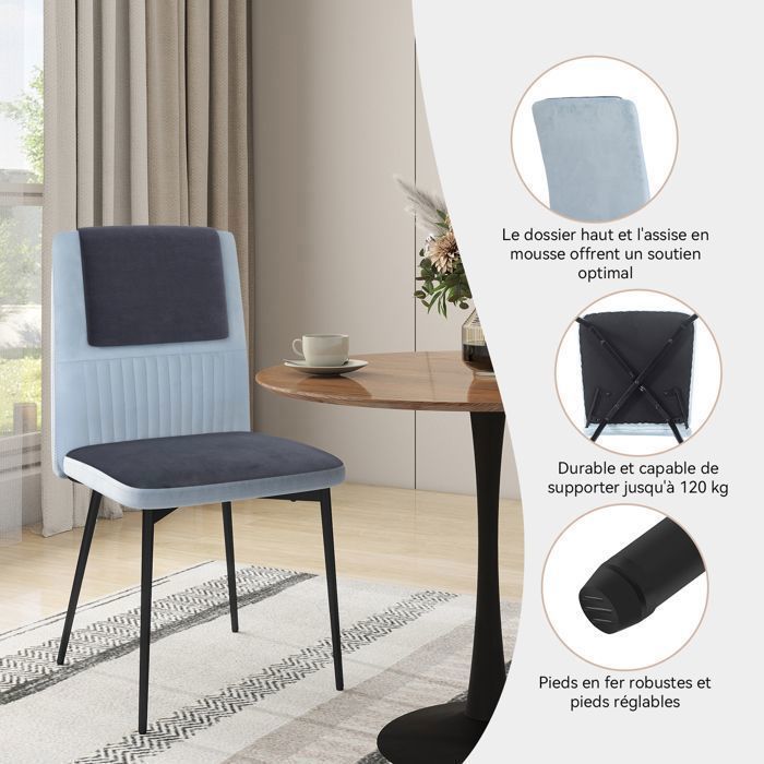 Set De 6 Chaises Sadia – Couleur Biscuit – Piètement Métal Noir – Contemporain