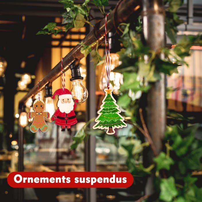 20 Pièces Ornements En Bois à Peindre - Formes Noël (Père Noël, Rennes, Sapins) Pour Activité Enfants DIY