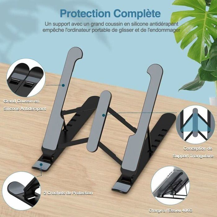 Support Ordinateur Portable, 6 Niveaux Réglables, Laptop Stand En Plastique & Silicone