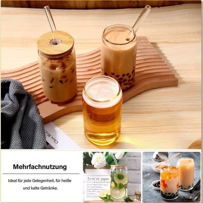 Lot De 4 Verres à Boire 500 Ml Avec Couvercle Bambou Et Paille En Verre - Verre Borosilicate (résistant Chaud/froid) - Écologique - 2