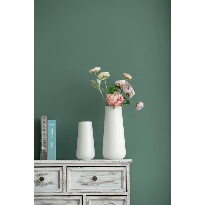 Vase Céramique Blanc 20cm Haut - Design Conique Moderne - Pour Pampas, Fleurs Séchées Ou Déco Seule