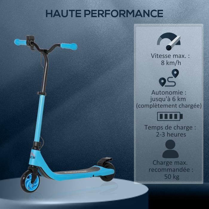 Trottinette Electrique pour Enfants Hauteur Guidon Réglable 2 Roues en PU -  Bleu et Noir