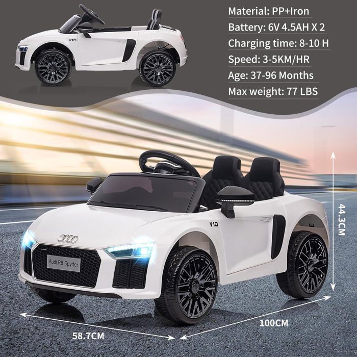 Audi R8 Performance 12 Volts rouge tango, voiture électrique pour enfant télécommande parentale 2.4 Ghz, 12