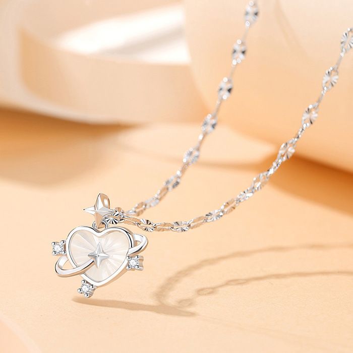 Parure De Bijoux Argent 925 Loutade - Collier, Boucles D'oreilles, Bracelet Et Bague En Forme De Cœur, Cadeau Romantique - 11