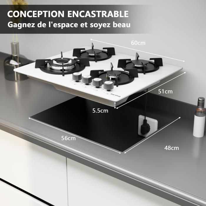 Plaque de Cuisson Gaz ISEASY 4 Brûleurs Verre Trempé 8mm — free download