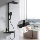 HOMELODY Colonne de Douche Thermostatique 40°C, Kit de Douche 3 Fonctions avec Sortie en Cascade et Étagère de Rangement, Ensemble de Douche