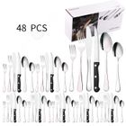 PASSIONOVA C Ensemble couverts 48 pcs acier inoxydable avec couteau steak pour 8 personnes comprend couteau cuillère fourchette avec boîte