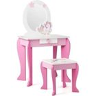GIANTEX Coiffeuse Enfant avec Miroir Amovible et Tabouret, Ensemble de Table de Maquillage avec Tiroir, Design de Licorne, Rosé