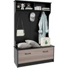 GOPLUS Portemanteaux pour Entrée,Meuble Entrée avec Banc,Armoire de rangement,5 Crochets Doubles,100X40X160CM,Noir