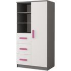 HUCOCO Armoire chambre d'enfants MARLIE - 3 tiroirs + 5 étagères - 160x80x40 cm - Poignées colorées - Rose