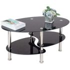 SSS Table Basse en Trempé Verre Simple et élégante, Table Basse de Salon avec Pieds en Métal, Table Basse Ovale avec 2 étagères 90x525