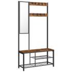 VASAGLE Meuble d Entrée, Vestiaire, avec Crochets, Miroir, Banc à Chaussures et Étagères, 36 x 98 x 185 cm, Marron et Noir