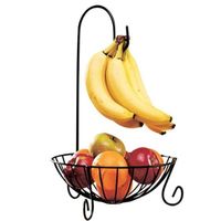 Panier de Fruits avec Crochet pour Bananes en Métal,Corbeille à Fruits avec Porte Banane,Bol à Fruits avec Accroche Banane