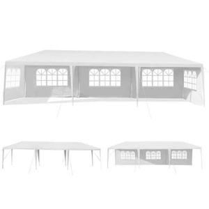 TONNELLE - BARNUM COSTWAY Tonnelle de Jardin Imperméable 3x9M-5 Parois Amovibles-Fenêtre Transparente sur Côté-pour Fêtes,Mariage,BBQ de Plage