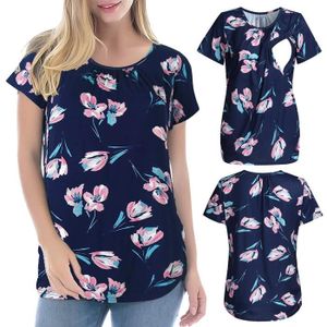 CHEMISIER - BLOUSE T-shirt d'allaitement à imprimé floral à manches courtes pour femmes pour l'allaitement Marine
