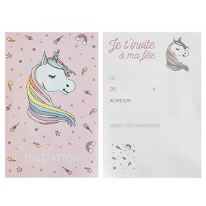 FAIRE-PART - INVITATION Carte invitation fête anniversaire Licorne rose et blanc (x6) REF/6726