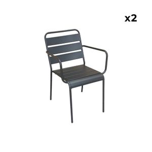 FAUTEUIL JARDIN  Lot de 2 fauteuils intérieur / extérieur en métal peinture antirouille empilables coloris gris