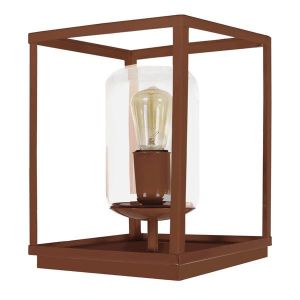 LAMPE A POSER HESSE-Lampe à poser carré métal  marron Abat-jour: cylindre verre transparent 1 ampoule E27 vintage P20xD20xH27cm