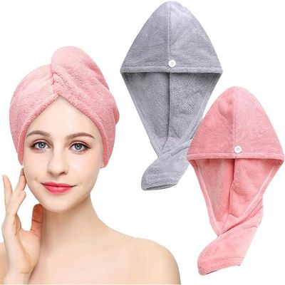 4 Serviettes Microfibre Pour Cheveux Avec Bouton - 65x25 Cm - Super Absorbantes, Séchage Rapide - Pour Maison, Sport, Coiffeur - Couleurs Assorties