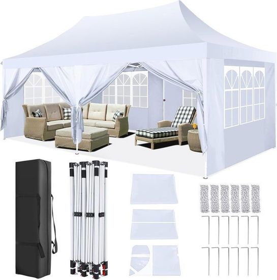 Tonnelle Pop-up 3x6 M étanche - Parois Latérales Amovibles, Toit Anti-UV - Pour Jardin, Camping, Festival, événement