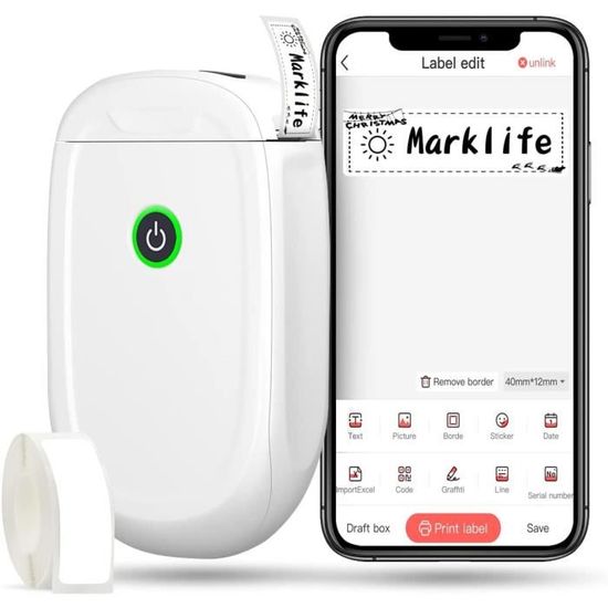 MARKLIFE P11 étiqueteuse Autocollante, étiqueteuse Bluetooth,  Mini-Imprimante Thermique d'étiquettes Compatible avec iOS et Anoi26 -  Cdiscount Beaux-Arts et Loisirs créatifs