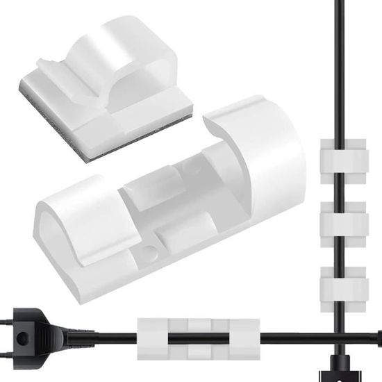 Lot De 50 Clips De Câble Avec Ruban Adhésif Puissant