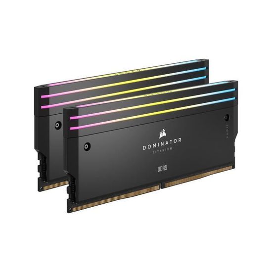 Mémoire RAM - CORSAIR - Dominator Titanium RGB DDR5 - 32GB 2x16GB DIMM - 7200MT/s - Intel XMP 3.0  - 1.45V - Noir (CMP32GX5M2X7200C3