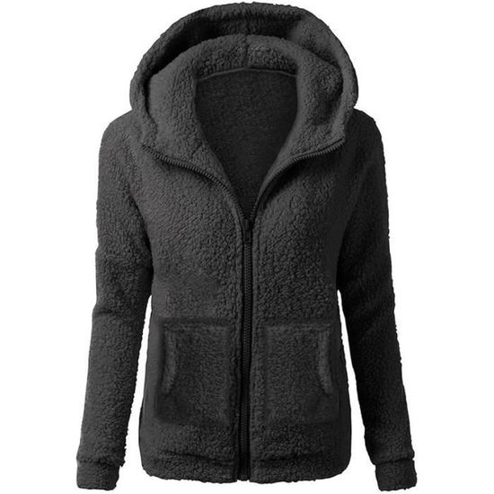 Femme zippee a capuche grip en velours veste manches longues pull poches hiver chaud chic noir Noir Cdiscount Pret a Porter