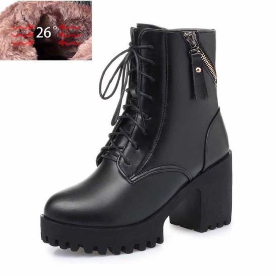 Bottes Orthopédiques Femme En Cuir Véritable - Imperméables Avec Doublure Fourrure - Talon Compensé - Boucle Strass
