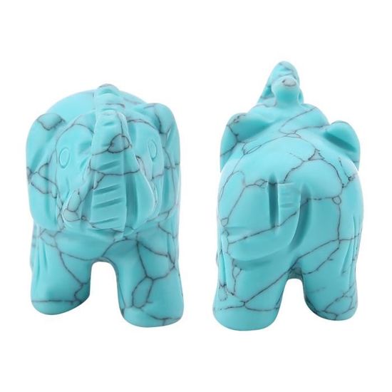FTVOGUE Figurine Éléphant En Pierre Naturelle Jade Sculpté - Décoration Chance Feng Shui 1.5 Pouce Turquoise