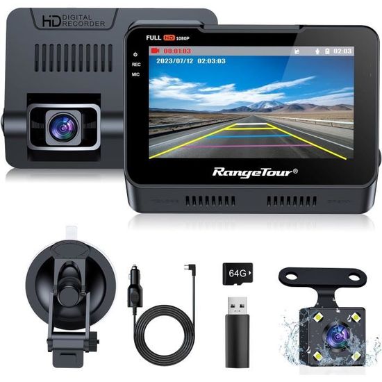 DVR 1080P Dashcam Voiture 2,4"avec Carte TF 64G Four Dashcam Voiture Grand Angle De 360°G-Capteur 24H Mode Parking,Enregistrement - Auto