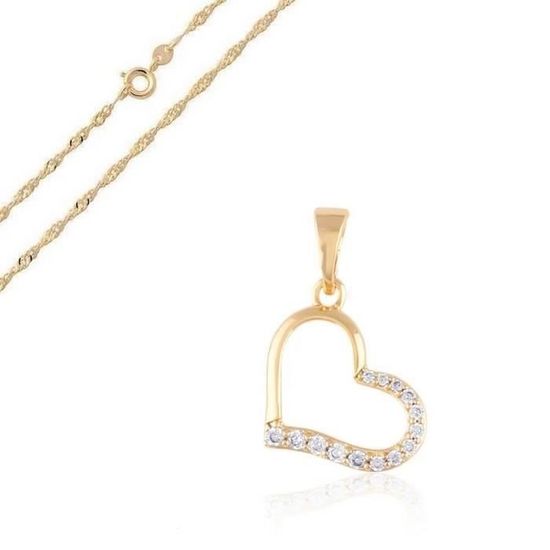Collier Femme Chaîne Et Pendentif Cœur Cristal Plaqué Or Jaune - Neuf Avec étiquettes