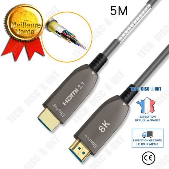 Câble HDMI 2.1 Fibre Optique 8K 7,5m – 48Gbps, 8K@60Hz, 4K@120Hz, EARC – Compatible PS5, Xbox Series X, RTX 3090