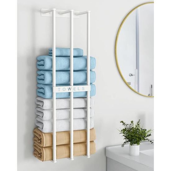 Porte-serviettes Mural Réglable 38-75cm – Avec étagère Et 3 Crochets – Auto-adhésif Ou Vis – Pour Salle De Bain, Cuisine (Noir)