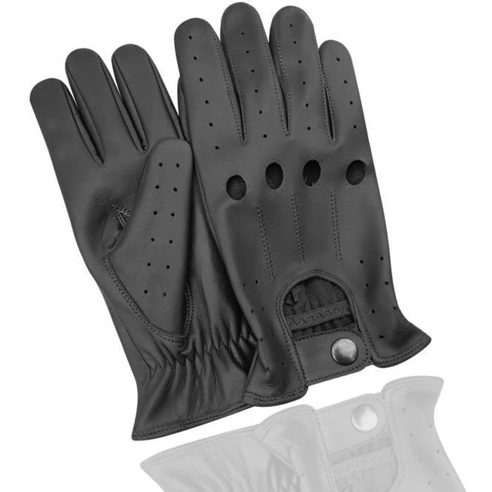 EXCLUSIVES PAIRS DE GANTS EN CUIR CACHEMIRE DE VACHE ITALIENNE POUR LA CONDUITE HOMME – NOIR TAILLE XL.