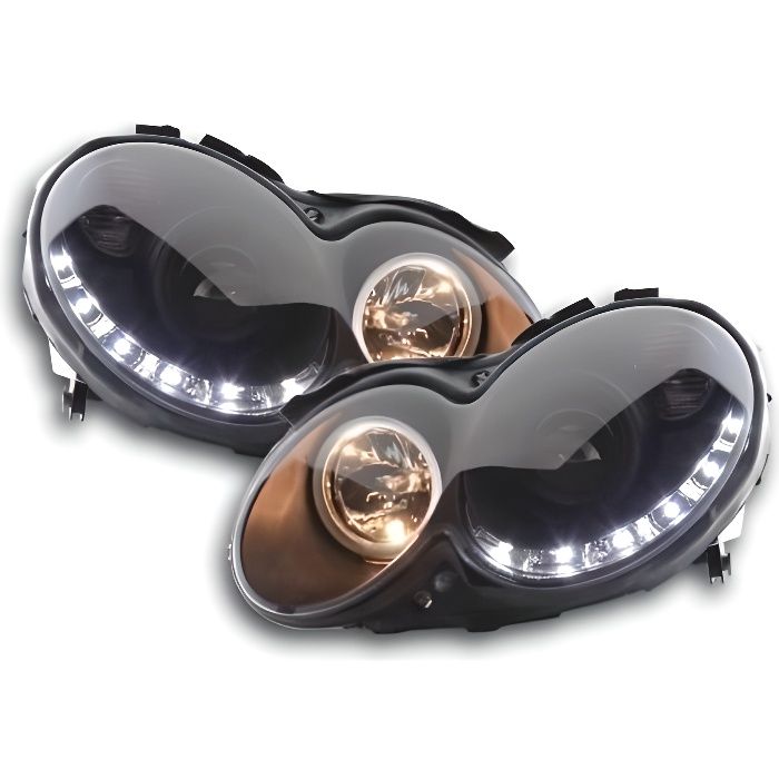 Paires de feux phares Mercedes CLK W209 de 2004 a 2009 Daylight LED Noir