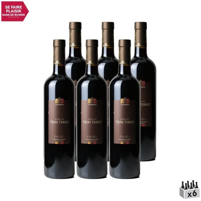 Côtes de Provence Cuvée Tradition Rouge 2020 - Lot de 6x75cl - Domaine Les Trois Terres - Vin AOC Rouge de Provence