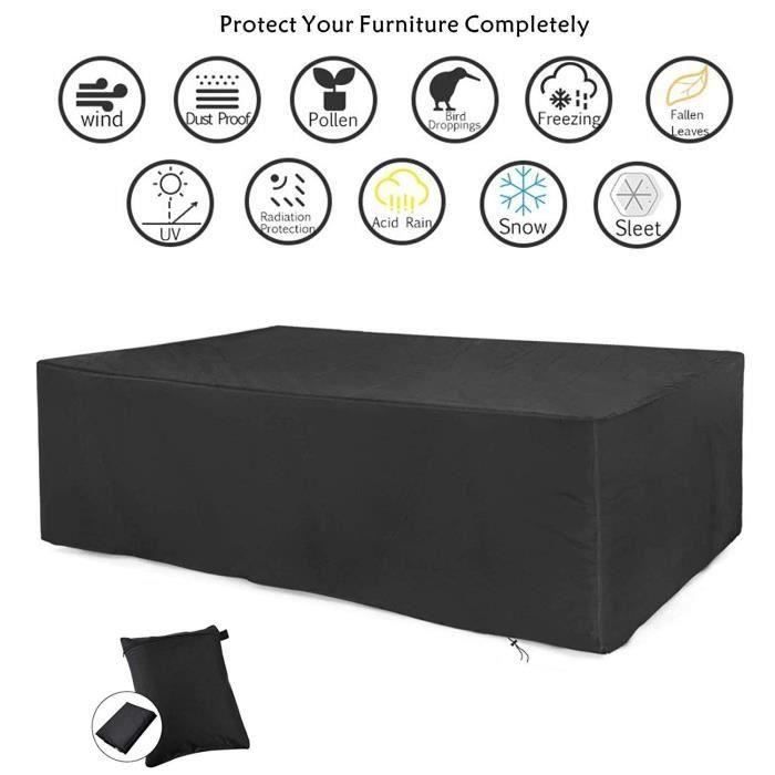Housse de Protection Salon de Jardin Table Bâche Rectangulaire 213x132x74cm Couverture de Meubles Imperméable Anti-poussière Anti-UV
